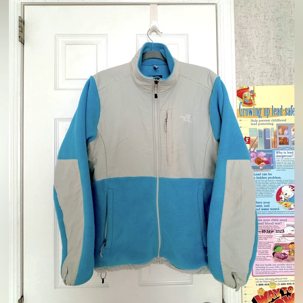 The North Face Women’s Fleece polartec Jacket Sky blue gray Large full zipped